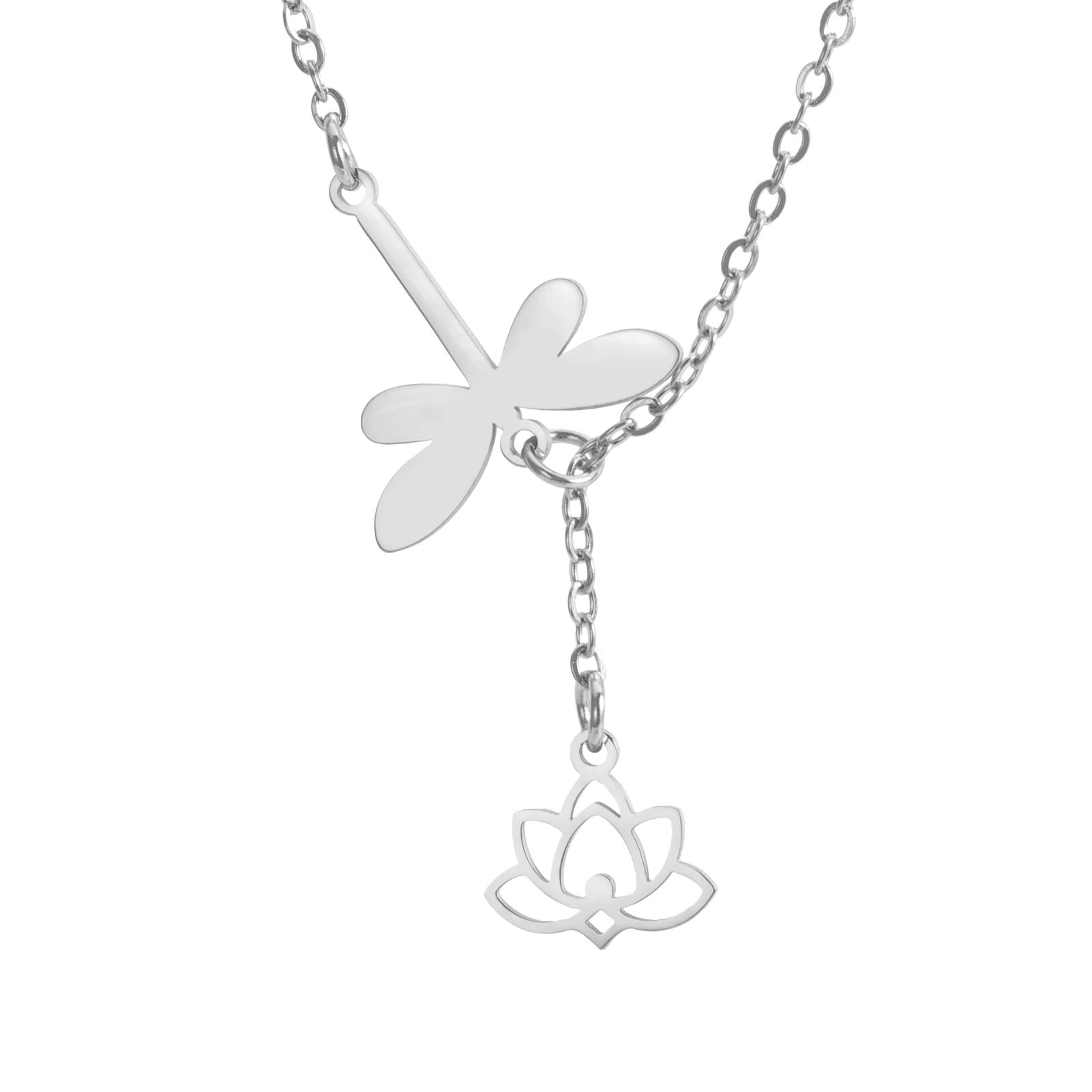 

LIKGREAT Dragonfly Lotus Pendant Necklace Stainless Steel Neckchain Spiritual Zen Buddhist Meditation Jewelry Gift for Women 45cm
