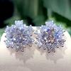 Snowflake Double Halo Round Stone Stud Earrings Multi Prong Floral Shaped Sparkling Ear Studs for Women Wedding Formal Jewelry