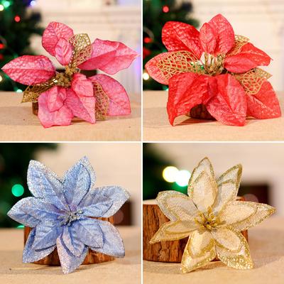 10PC Weihnachtsdekoration Einfarbig Gold Rosa Rand Weihnachtsblume 13cm Kleine Blume Weihnachtsbaum Girlande Zubehör