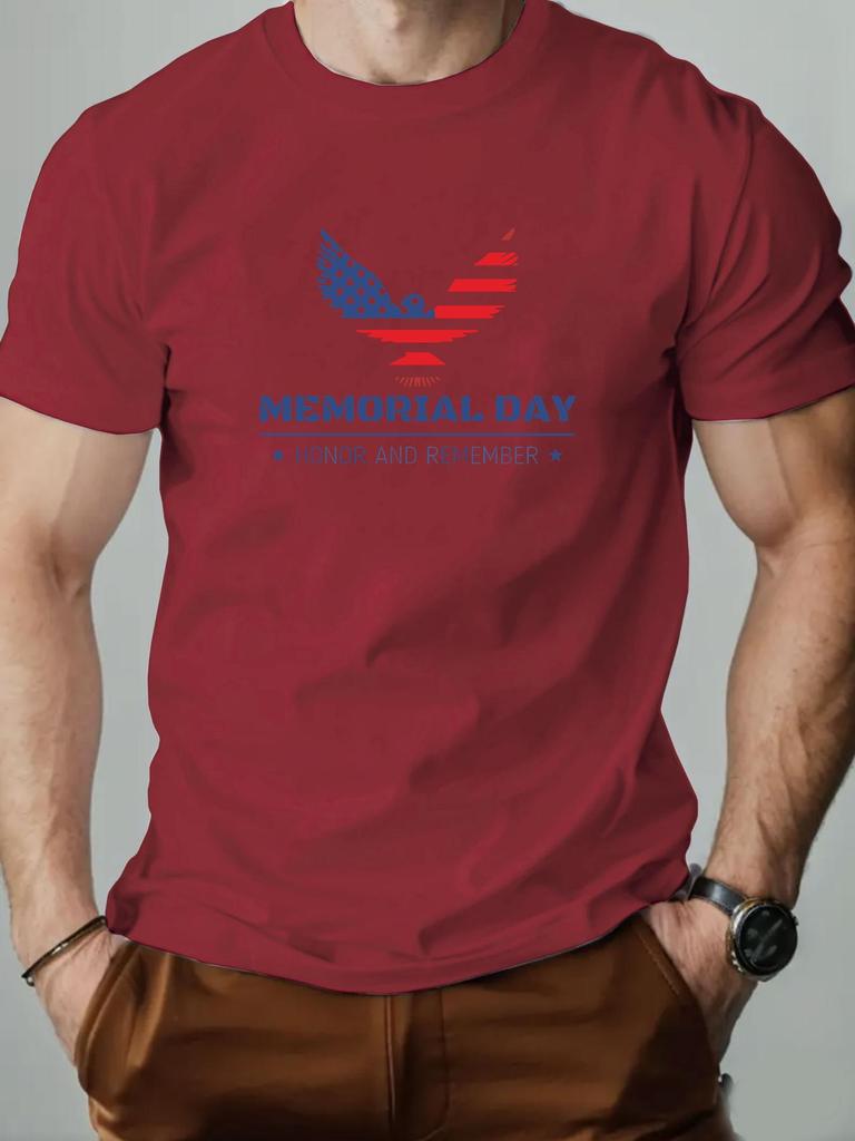 Male T-Shirt 100% Cotton Memorial Day American Eagle Print Tee for Men 2025 Fashion Summer Casual Breathable Crewneck Daily Top