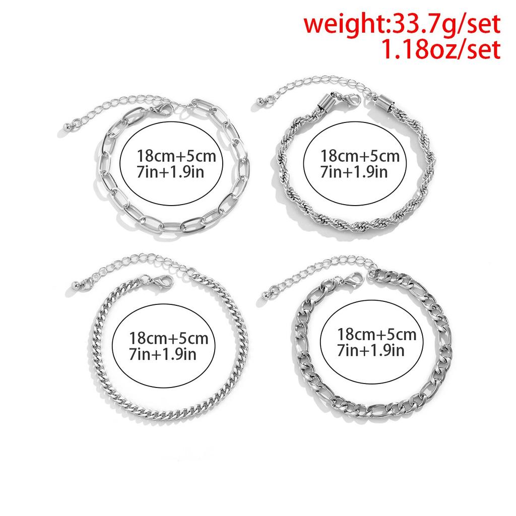 4Pcs/Set Vintage Silver Color Twisted NK Chain Bracelets for Men Goth Cuban Adjustable Link Charm Bangles Couple Hand Jewelry