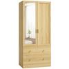Bedroom Wardrobe With Mirror 2 Doors 2 Drawers And Hanging Bar 80 X 50 X 180 Cm Oak