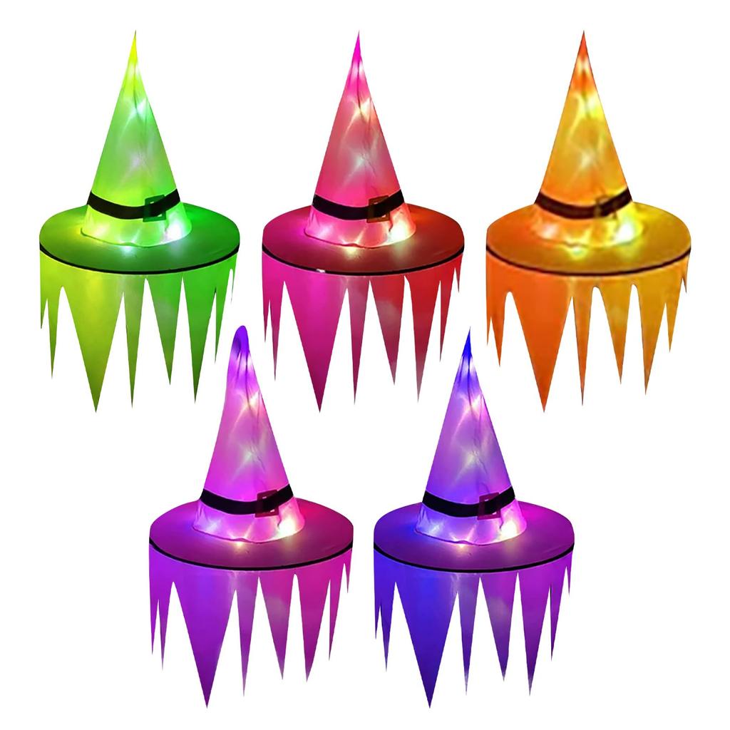 5Pcs Halloween Witch Hat Lights,Witch Hats Hanging Decoration LED Glowing Witch Hat Pendant Festival Luminous Hat Halloween Decoration
