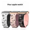 Bracelet for Apple Watch Series Ultra 2/3, 11, 10, 9 8 SE 7 6 5 4 3 2 1 46mm-45mm-44mm-42mm-49mm, Silicone Flower Pattern - Pink