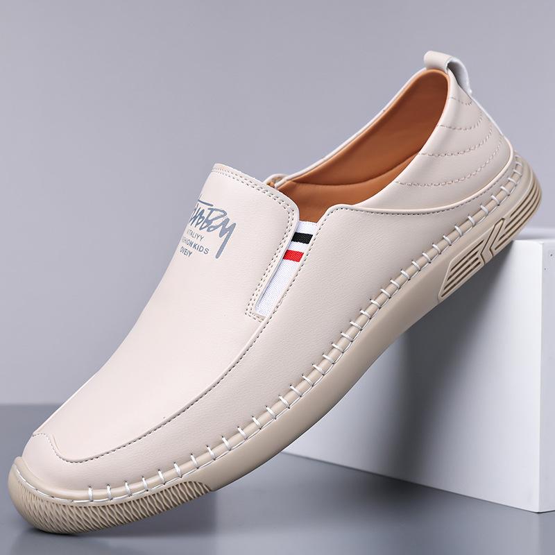 

Мужская обувь весна новая обувь для вождения с одной педалью мягкая подошва мягкая кожа модная повседневная кожаная обувь мужская 2025 38 белый