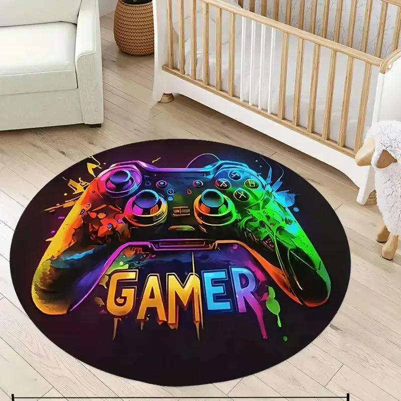 VIKAMA Boys' Room Play Rug, Round Non-Slip Play Mat, Bedroom Playroom Decorative Mat, Machine Washable