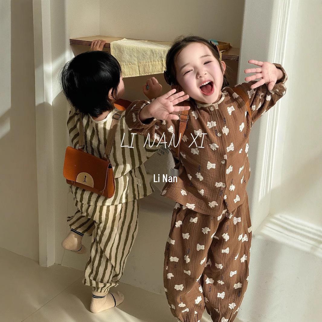 

Spring Style Cartoon Cotton Pajama Set for Boys & Girls - Double-Layer Gauze, Class A (85007) 130 cm