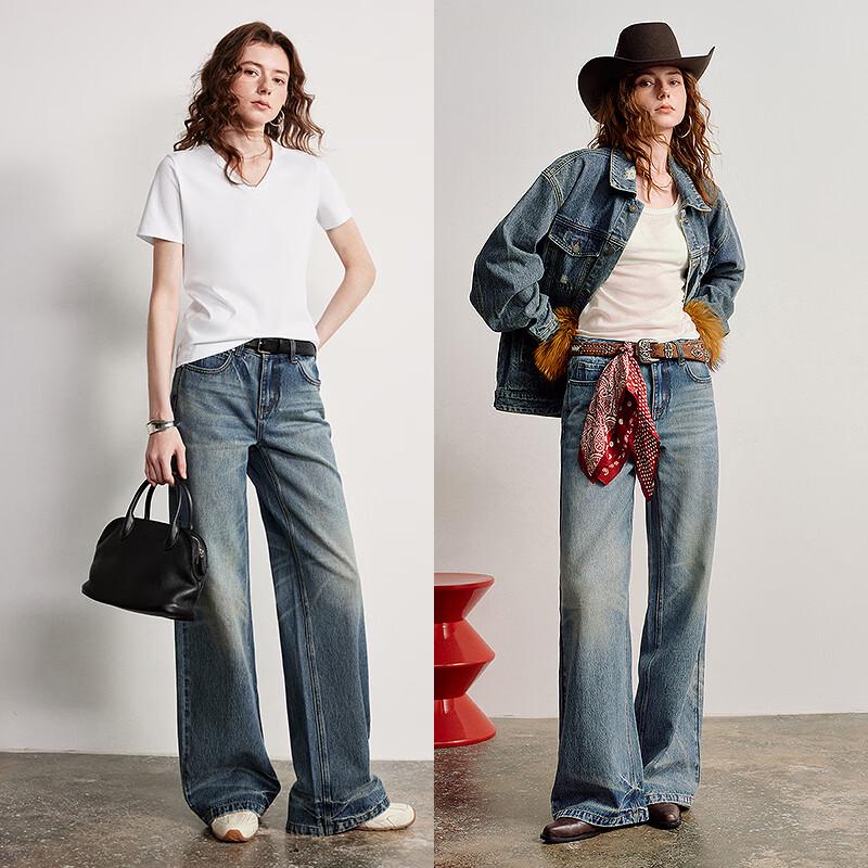 ChuYu Women's Light Blue Faded Wide-Leg Jeans