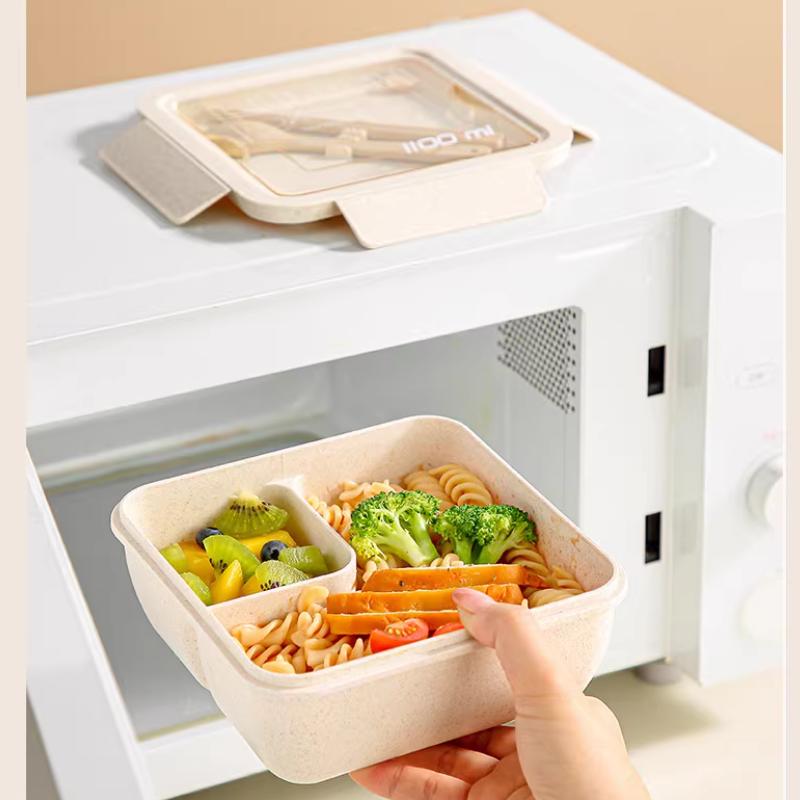 1100ML Lunch Box For Kids School Adults Office Wheat Straw Microwave Picnic Storage Portable Big Bento Box With Spoon Chopsticks