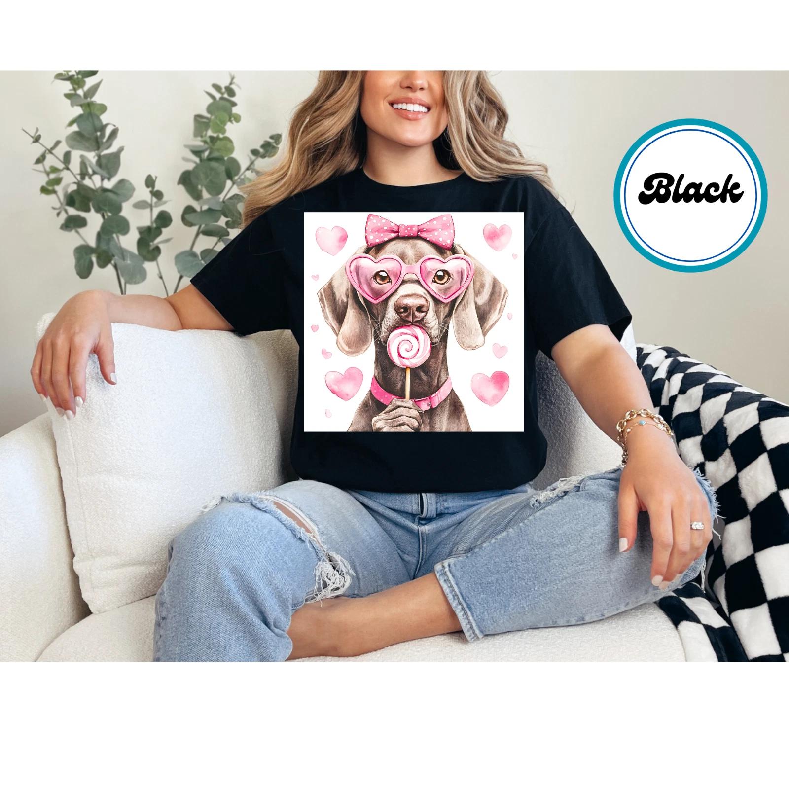 Women s Weimaraner Valentines Day Shirt Cute Dog Mom Top Trendy Dog Graphic Tee S