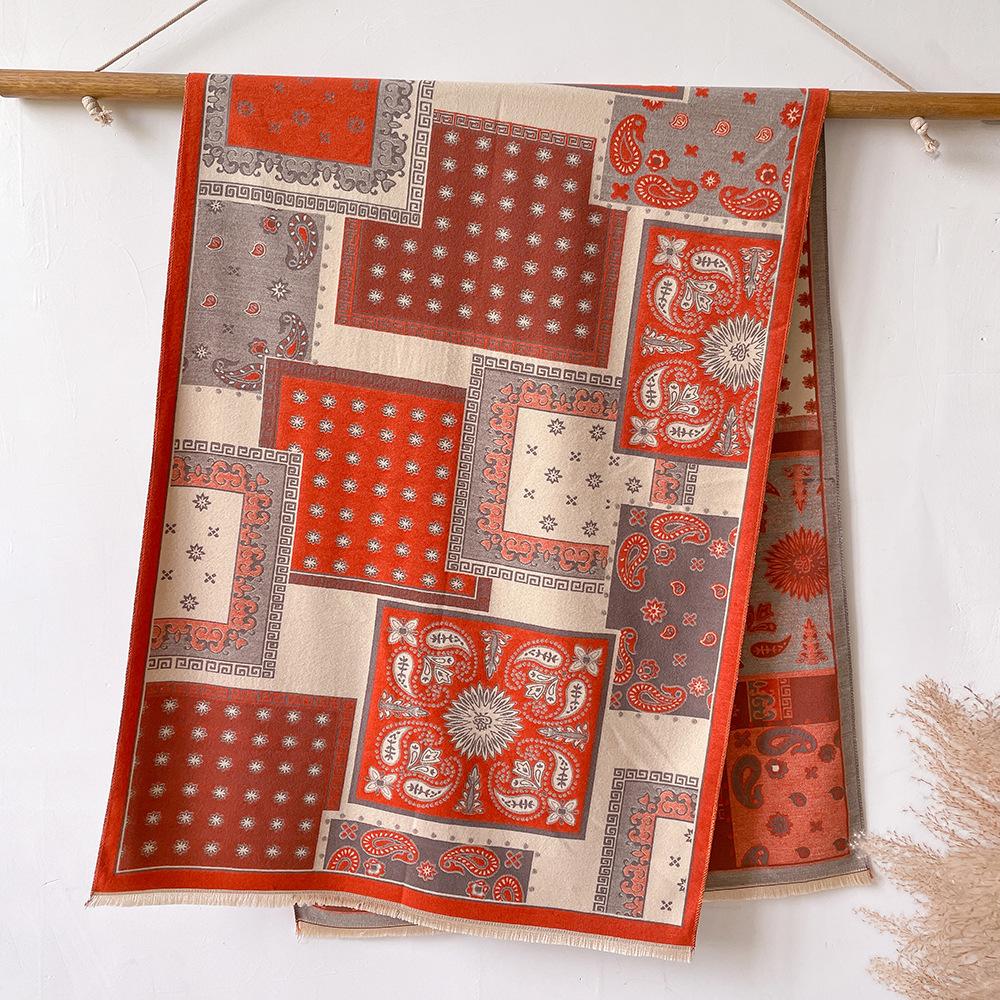 Plaid Imitation Cashmere Scarf Women'S Warm Letters Thickened Versatile Shawl Thick Jacquard Scarf