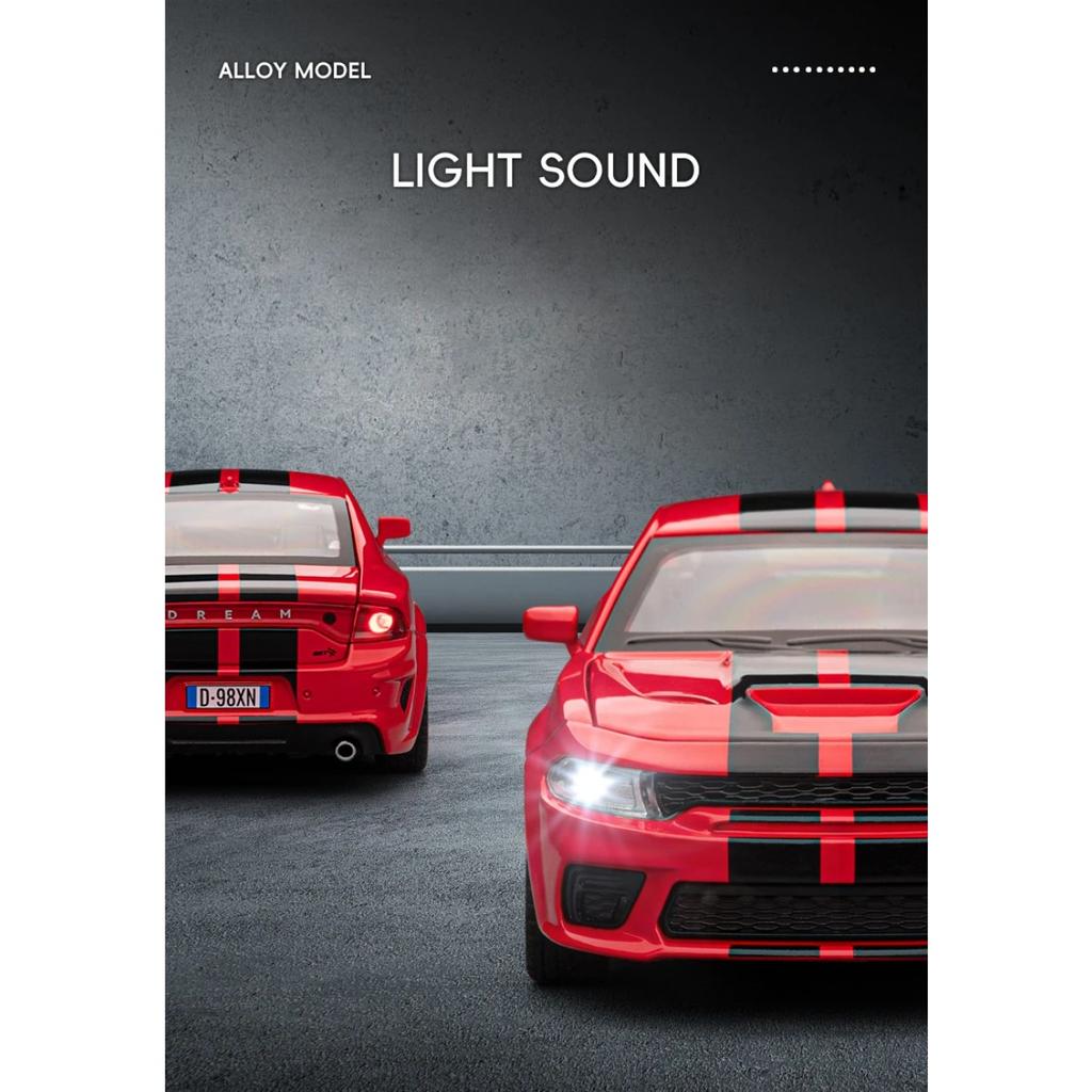 1/32 Dodge Charger SRT Hellcat Alloy Muscle Car Model Sound and Light Pull Back Children's Toy Collectibles Birthday Gift