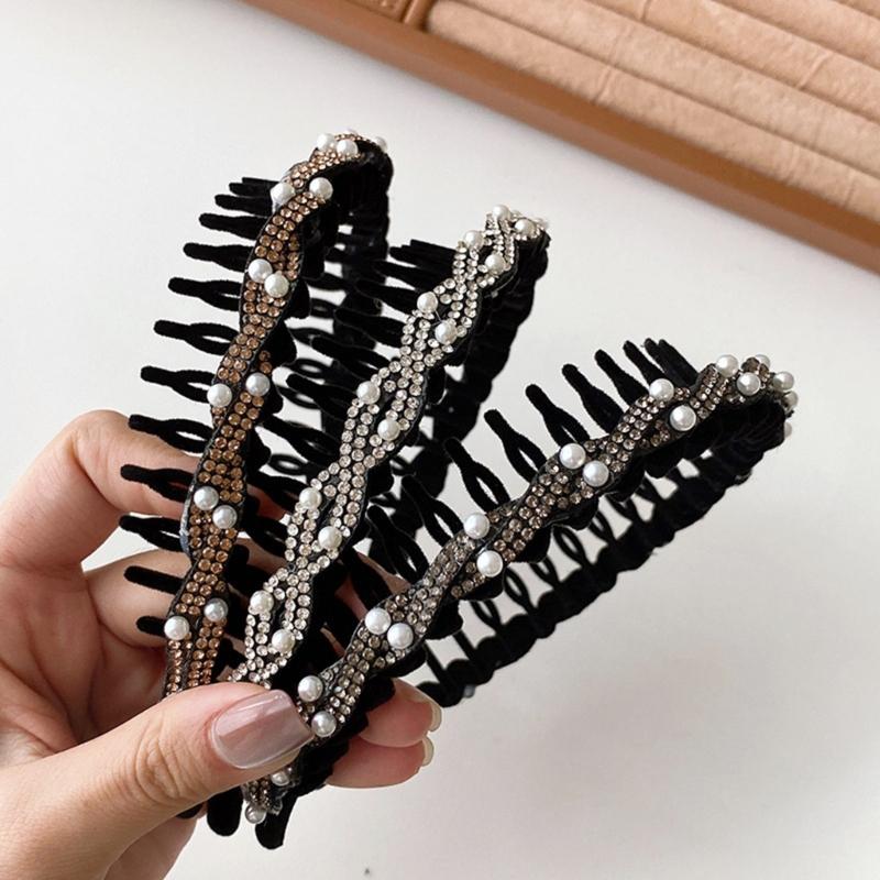 Sparkling Flocking Hairbands With Anti Slip Toothcomb, High Cranium Headdress For Women Hair Decoration 3 Piece Set