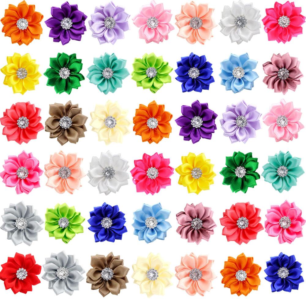 

50/100pcs/lot pet dog hair bows rubber bands petal flowers bows with pearls pet dog grooming bows dog hair accessories product 50pcs