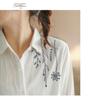 2024 Artistic Retro Floral Embroidered Cotton Linen Long Sleeve Shirt for Women - Loose Fit for Spring & Autumn