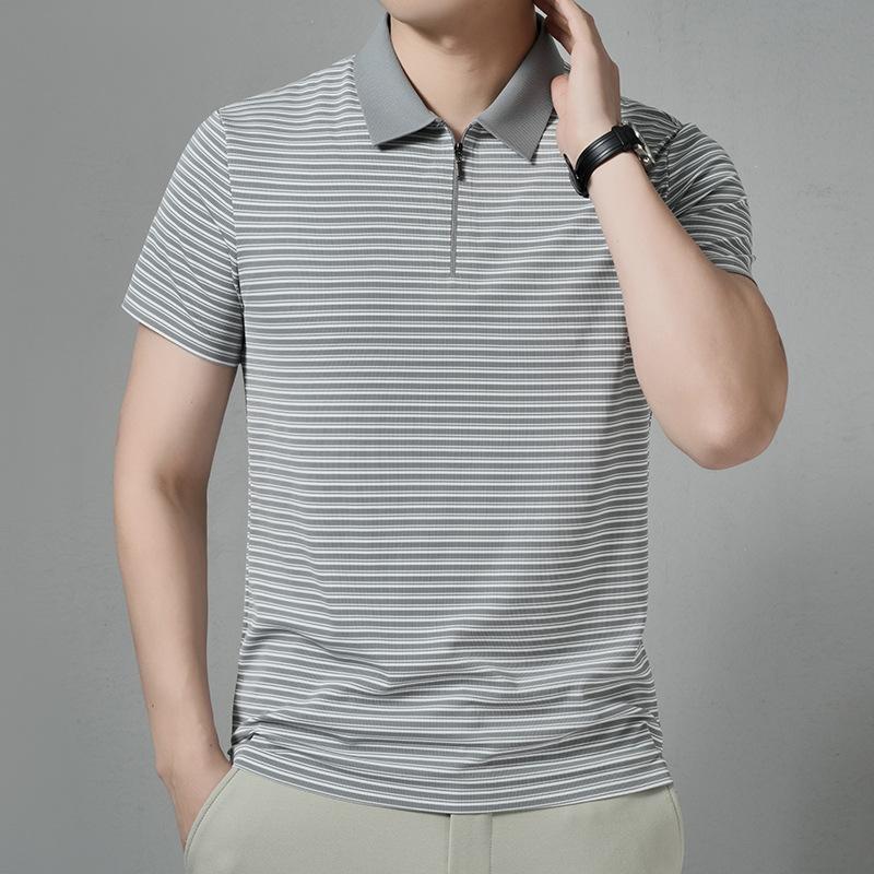 Stripedpolo Men s Summer Casual Breathable Lapel Collar Men s Short Sleeve M