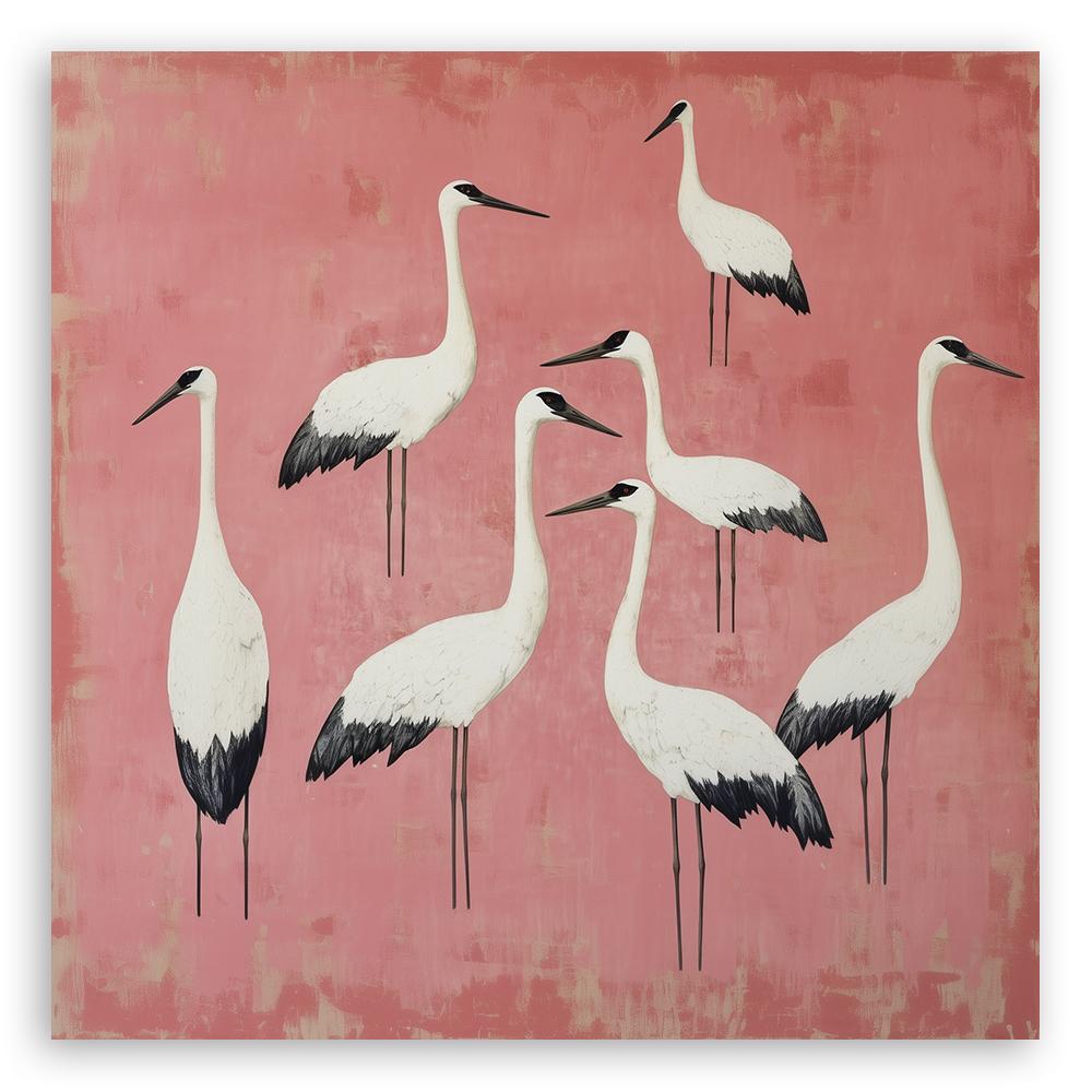 Canvas Print, Birds Cranes Pink