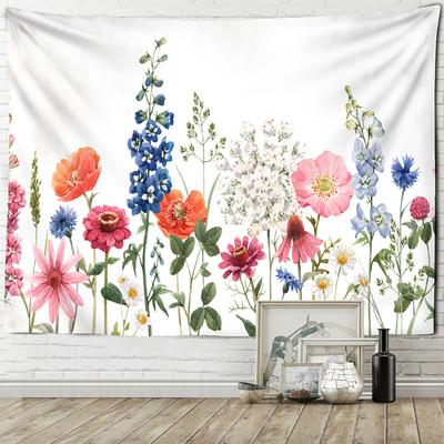 Botanical Floral Tapestry Polyester Fabric Wildflower Tapestry Spring Herb Wall Hanging Natural Watercolor Plant Leaves Tapestry