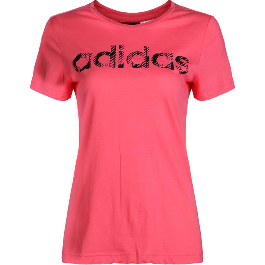 Adidas Solid Color Simple Print Letter Round Neck Straight Short Sleeve T-Shirt Women Tops Red CW3549