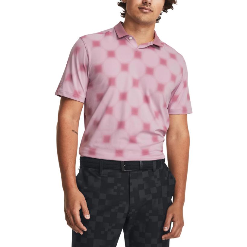 Under Armour Diamond Print All Over Short Sleeve Polo Shirt Men Polo Shirts Pink 1379734-697