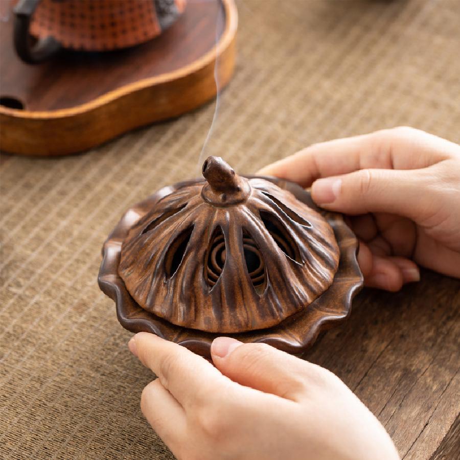Ceramic Lotus Incense Burner Aroma Container Antique Lotus Incense Burner Tea Ceremony, Incense Path, Home Decoration