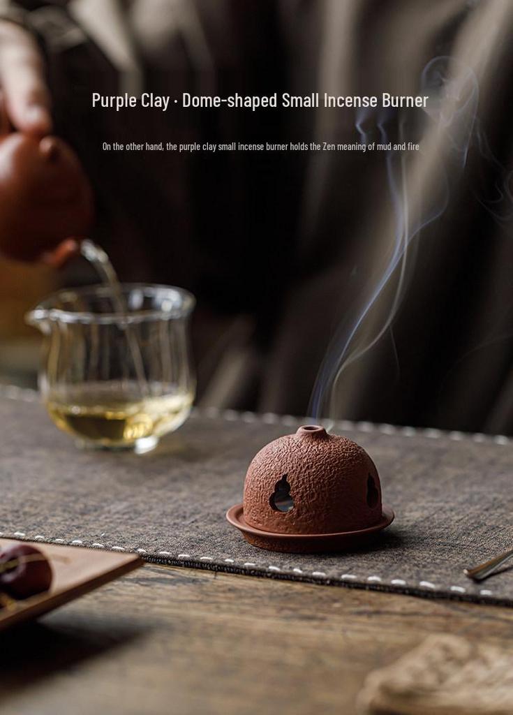 Guanlan Zisha Ceramic Incense Burner - Round Lid, Ideal for Sandalwood & Agarwood, Zen Tea Ceremony Ornament.