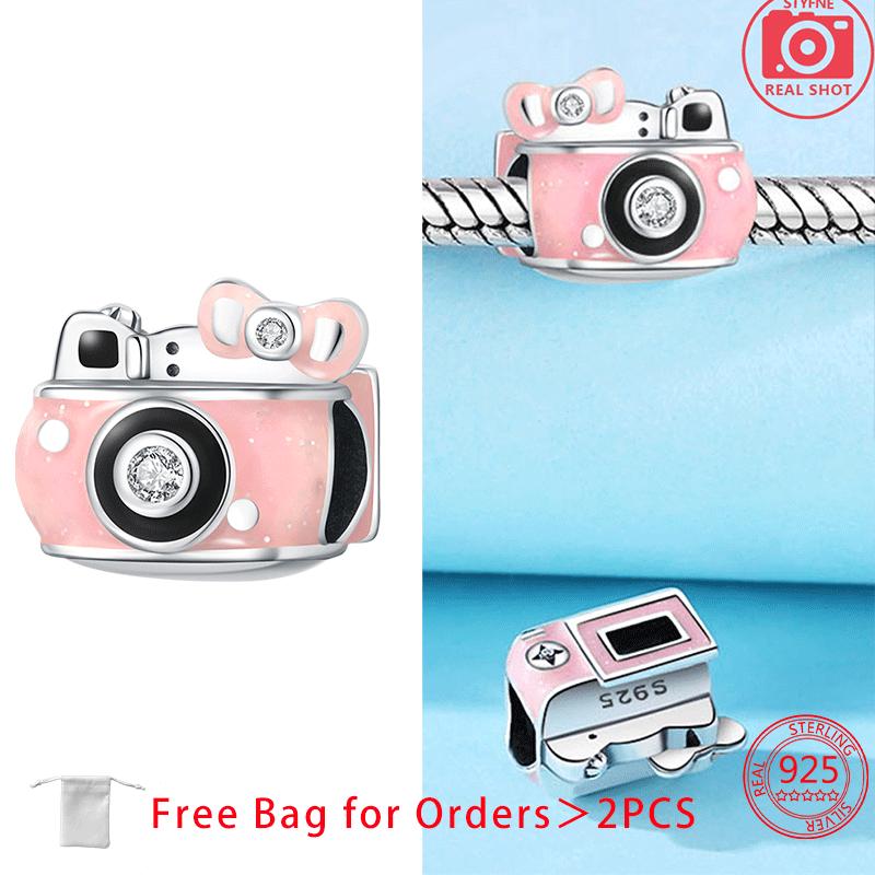 Original Copper Suitcase Pink Camera Plane Paris Tower Charms Beads Pendant Fit Diy Women Bracelet Jewelry Delicate Gifts