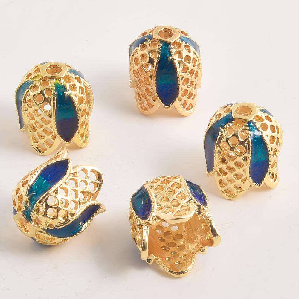 10pcs/Lot Vintage Enamel Flower Bead Cap Accessories For Jewelry Making Supplies Bohemia End Caps Handmade Connectors Materials