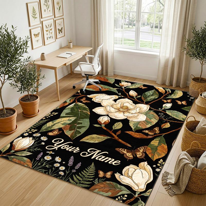 Alfombra de Terciopelo de Cristal con Temática de Jardín Floral Alfombrilla Suave Personalizada con Nombre y Texto Decoración del Hogar