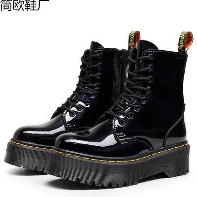 Laser European and American Thick-bottomed Hole Locomotive Boots, Side Zipper Women's Short Boots, Muffin Bottom