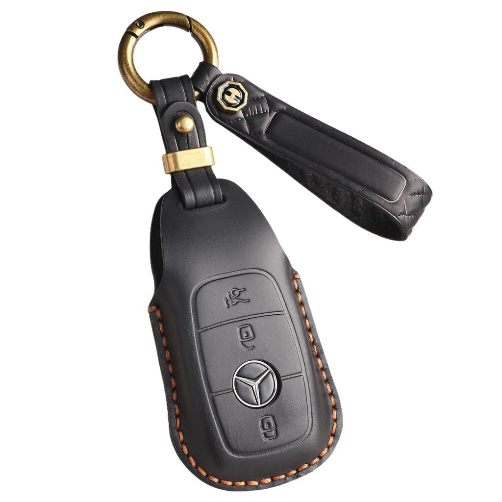 Retro Leather Key Bag for Mercedes-Benz - Premium Handmade Cowhide Cover