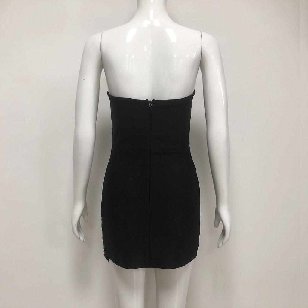 Women's Solid Color Rhinestone Sleeveless Bandage Mini Dress - New Fashion