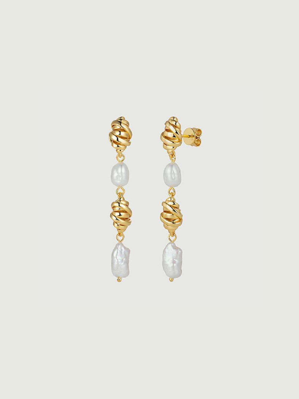 18K White Irregular Gold-Plated Pearl Earrings - Exquisite European & American Design