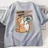 Funny Cat Eat Fish Tshirt Trend Printed Cotton Round Neck Tshirt Unisex and WOMEN with The Same Loose Casual Short Sleeve Tees