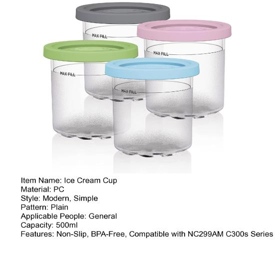 4ks Ice Cream Pints Cup Náhrada za nádobky Cerami Breeze Poháry kompatibilní s NC299AM C300s Series Creamy Ninja Breeze zmrzlinovač