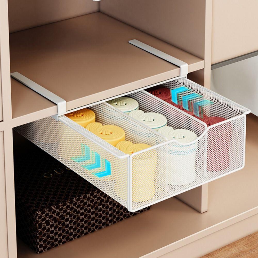 Breathable Closet Hanging Basket Divided Underwear Storage Rack Wardrobe Clothes Organizer  Pantry