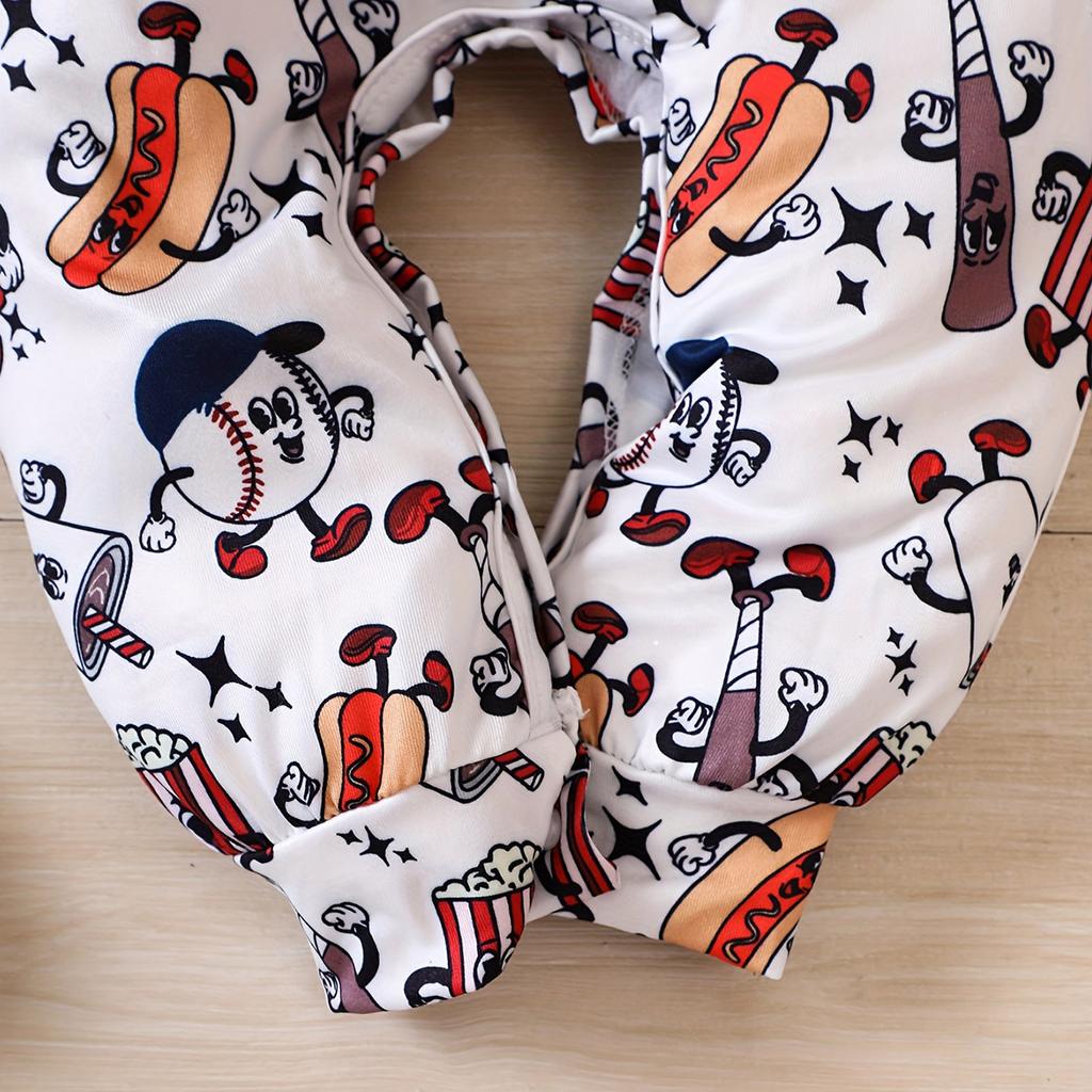 Baby Cute Baseball Pattern Print Romper Long Sleeve Jumpsuit