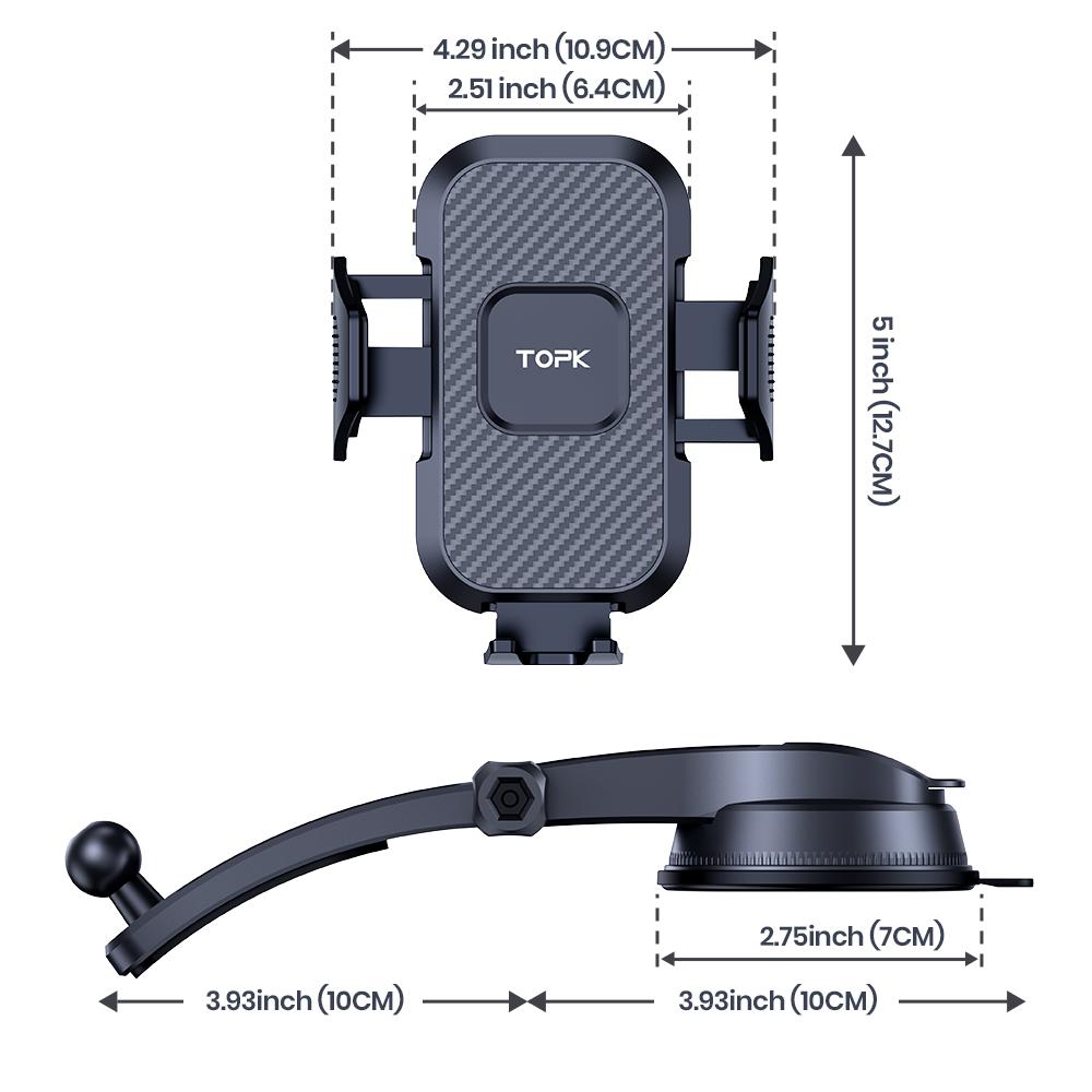 TOPK Universal Car Mount Phone Holder with Suction Cup Base Dashboard Car Cell Phone Stand For iPhone Samsung Google Huawei