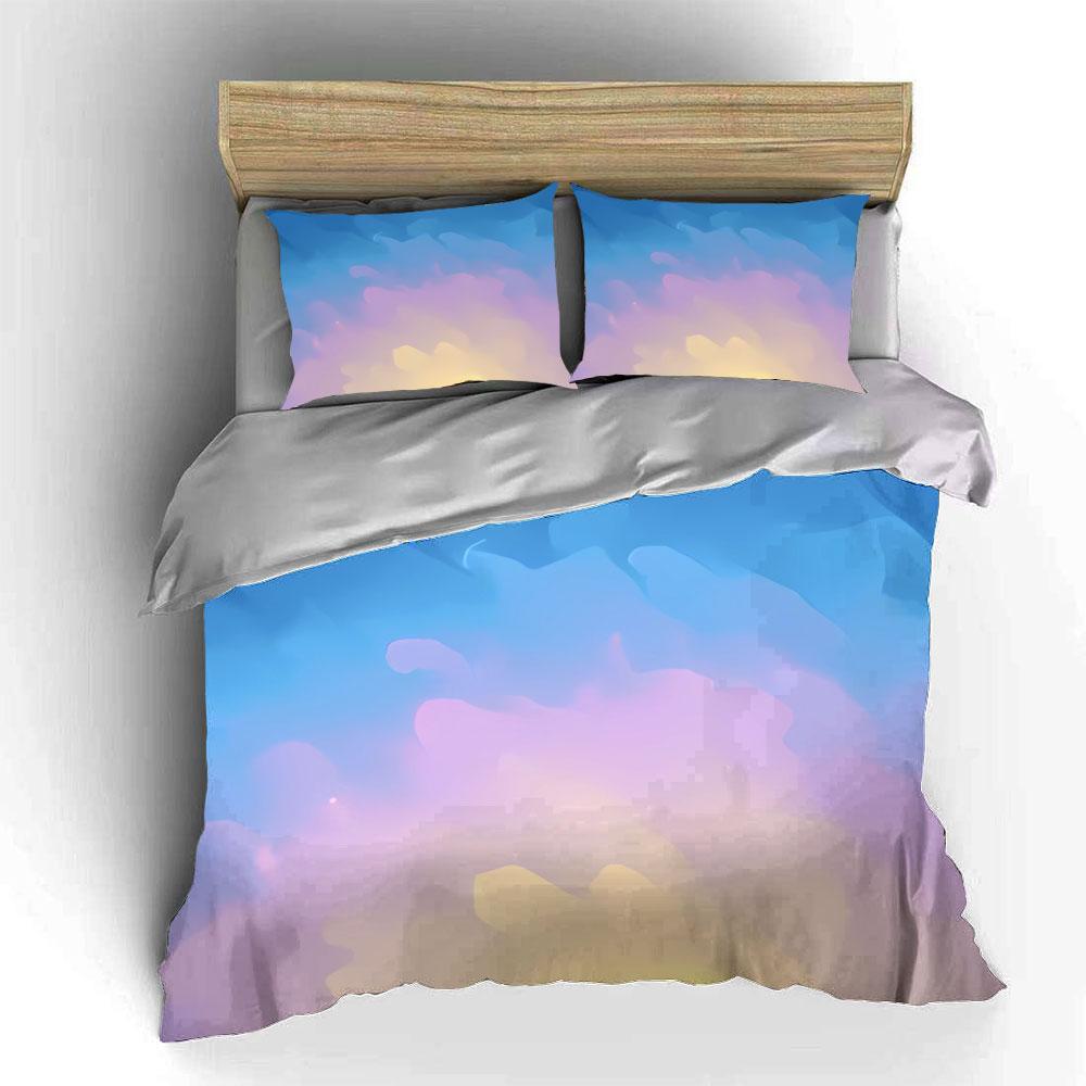 Pastel Blue Pink Yellow Watercolor Sky Duvet Cover SetSoft Gradient Cloud Bedding Includes 1 Duvet Cover And 2 PillowcaseGift
