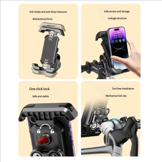 Universal Bike Phone Mount Shockproof Vibration Dampener for Mountain EBike Scooter Tool-Free Quick Release Holder with Air Cushion Tech