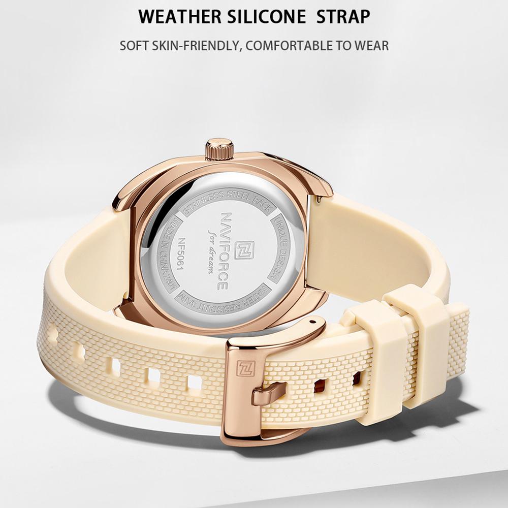 Naviforce Kadın Kız Kuvars Saat Kare Basit Kadran Silikon Kordon Işıklı Akrep Su Geçirmez Günlük Kız Kadın Saati NF5061