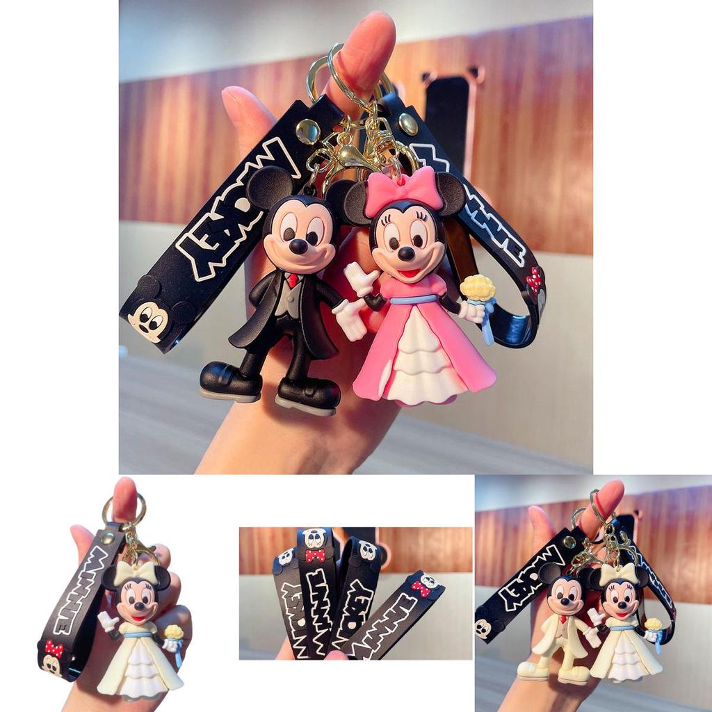 Cute Pvc Mickey Minnie Wedding Keychain Bag Pendant Car Key Chain Small Gift Wholesale