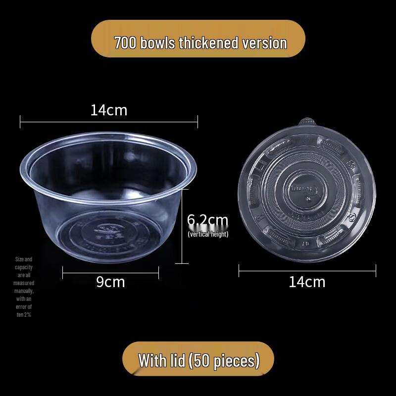 Food-Grade Disposable Plastic Bowls with Lids, 50-Pack