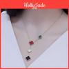 With Necklace Double Clover Sided Feminine Temperament Titanium Steel Non Fading Lucky Grass Tassel Collarbone Chain