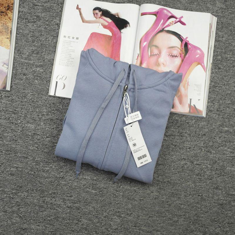 

Весенняя женская толстовка с капюшоном на молнии из чистого хлопка, куртка, повседневная махровая хлопковая спортивная, легко сочетается Blue M