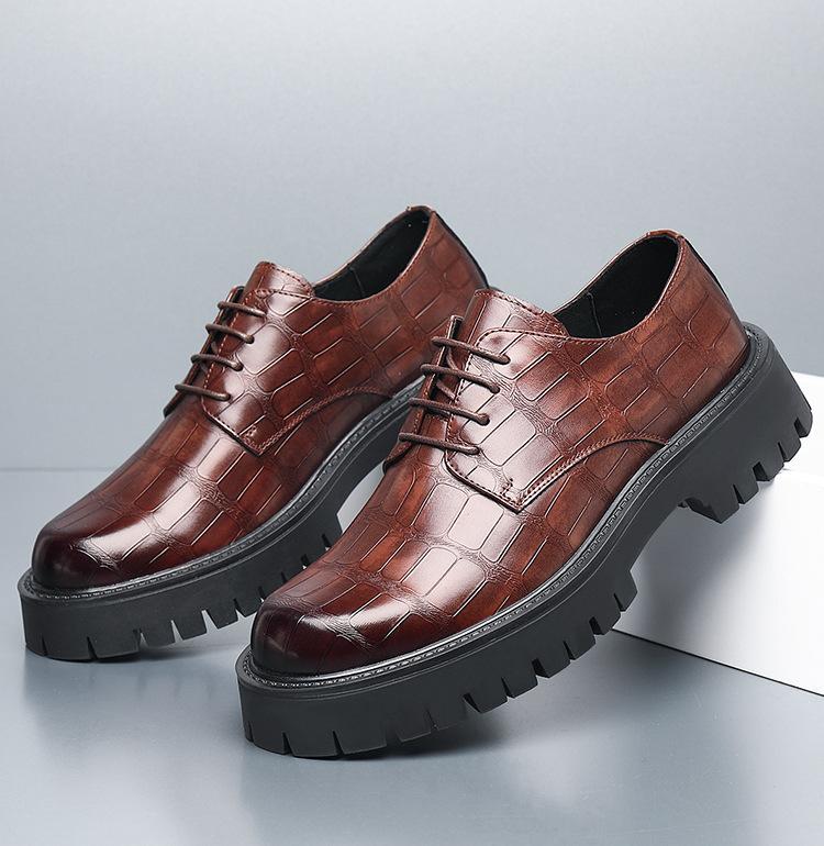 Mode Britischer Stil Formell Große Kopfschuhe für Herren Einfarbig Schnürung Plateau Lederschuhe Männermode Neuer Designer Freizeitschuh