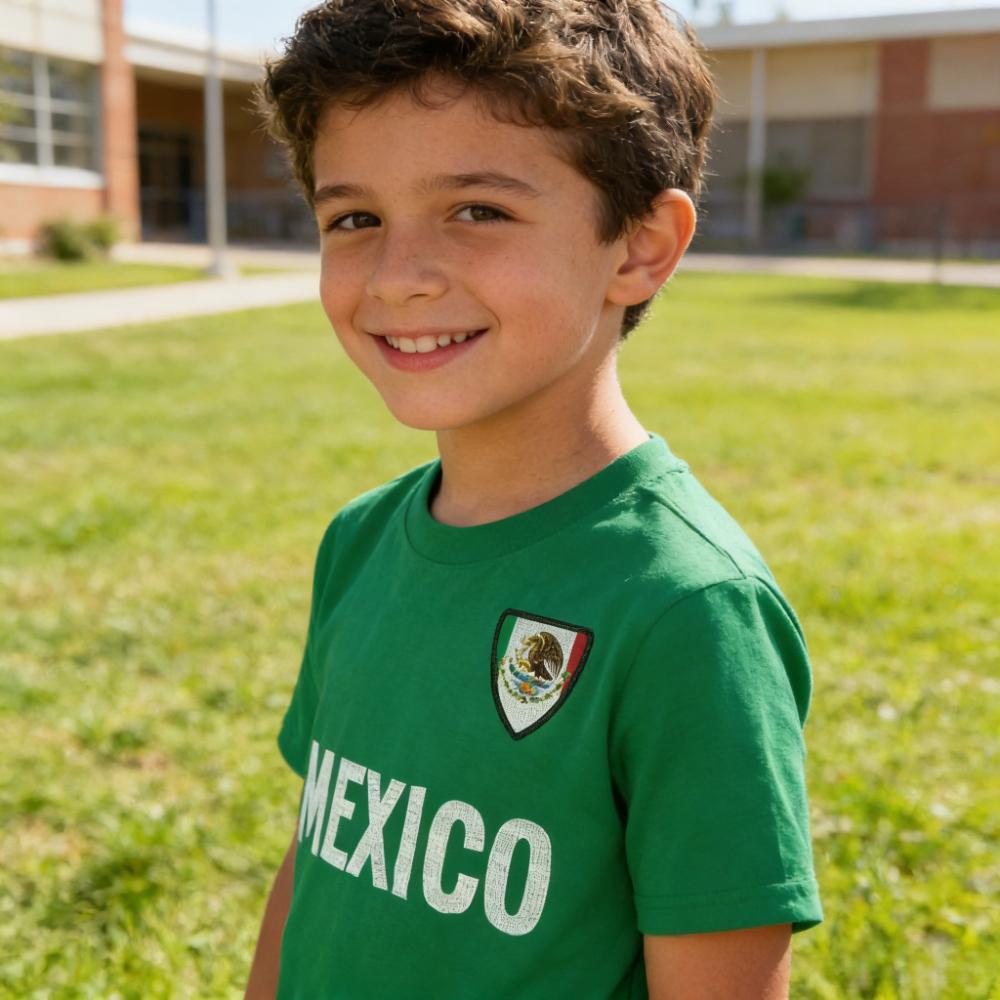 Mexican-style children s T-shirts, simple design, casual everyday T-shirts, crew neck tops, best-selling Mexican children s T-shirts. 150cm зелёный