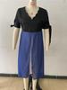 2025 Spring/Summer Women's Plus Size V-Neck Patchwork Short Sleeve Two-Piece Irregular Dress
