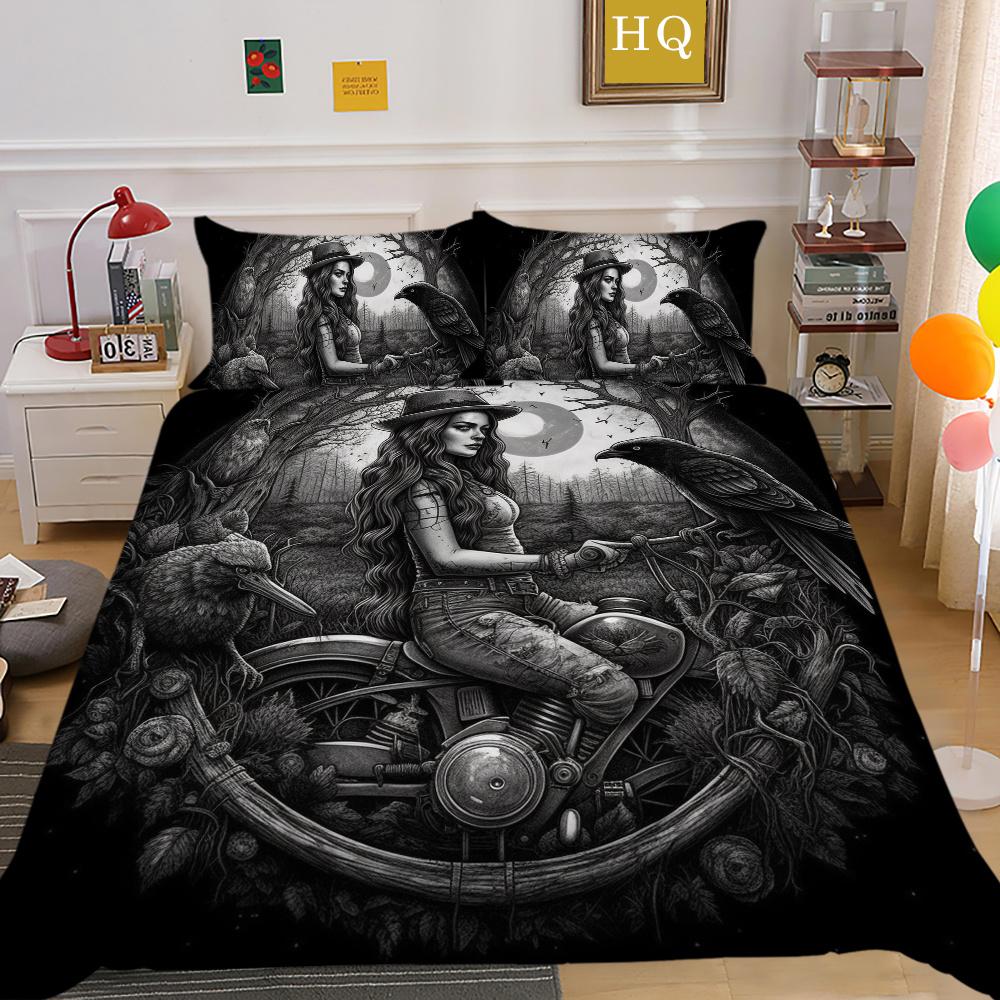 Beauty Skull Printed Bedspreads King Size Microfiber Bed Set Cover Teen Cool Design Comforter Cover Set
