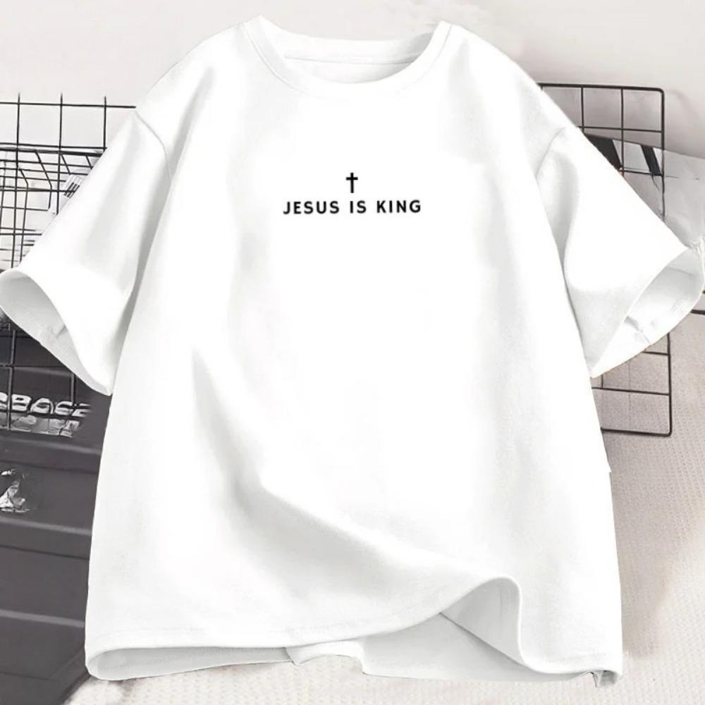Jesus Is King Christian T Shirt Men Women Christian Merch Jesus T-Shirt Faith Short Sleeve Round Neck Graphic Tees M